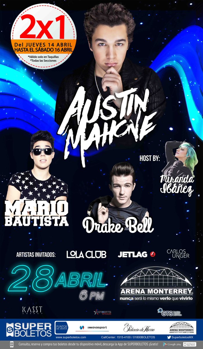 SuperboletosMx's tweet photo. #FelizJueves #Mahomies
Hoy inicia el 2x1 para el concierto de @AustinMahone 
Válido en taquillas de @ArenaMtyOficial https://t.co/Mvu2JOgN2t