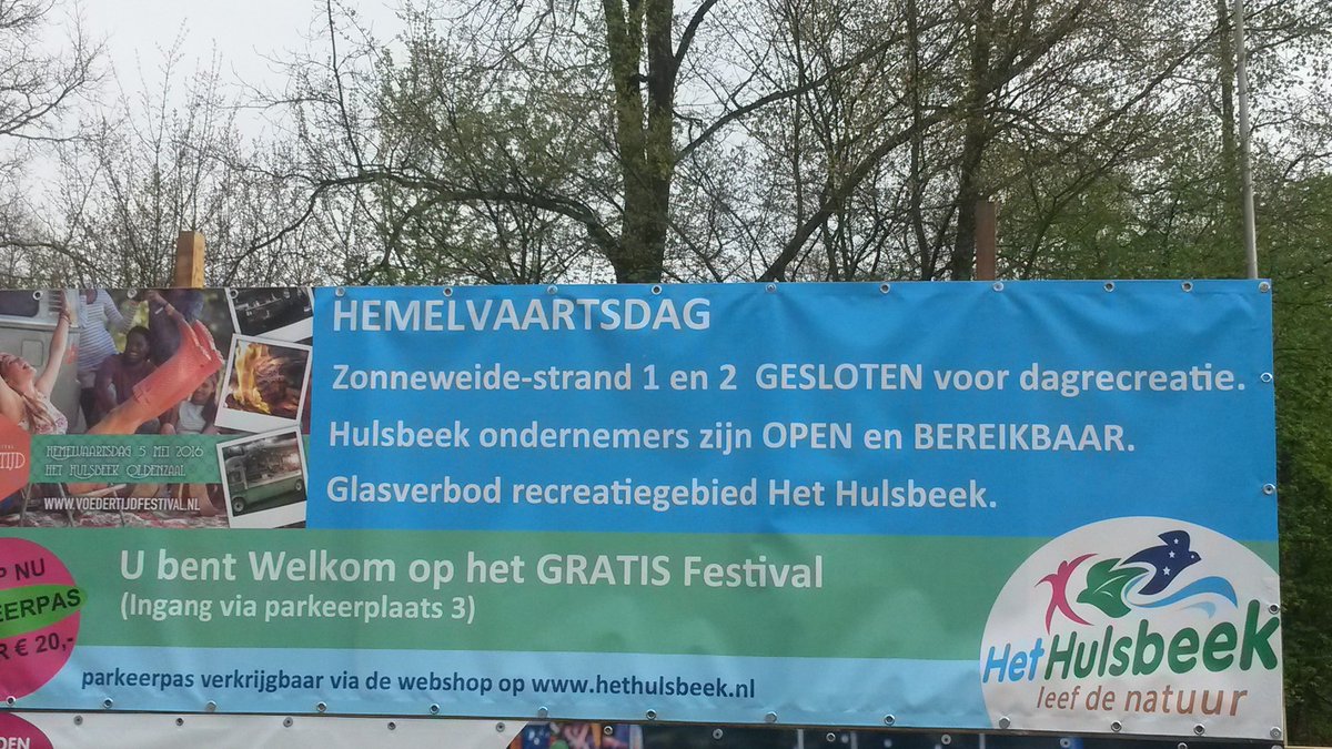 Hemelvaartsdag geen glas toegestaan op het #hulsbeek in #Oldenzaal.  Alleen zonneweide 3 wordt opengesteld.