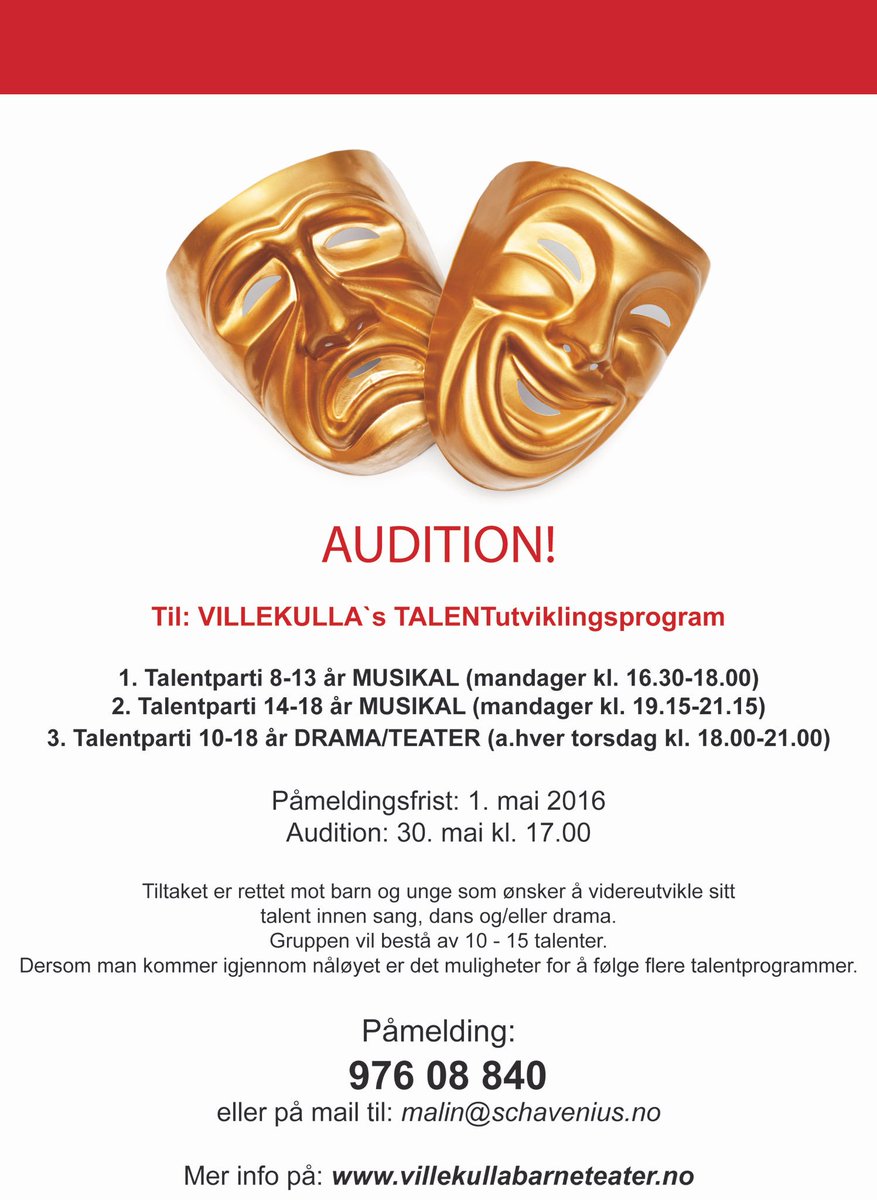Villekullabut's tweet photo. Påmeldingen til talentparti-audition er i gang. Siste frist: 1 mai. https://t.co/ibOIH8LF9u
