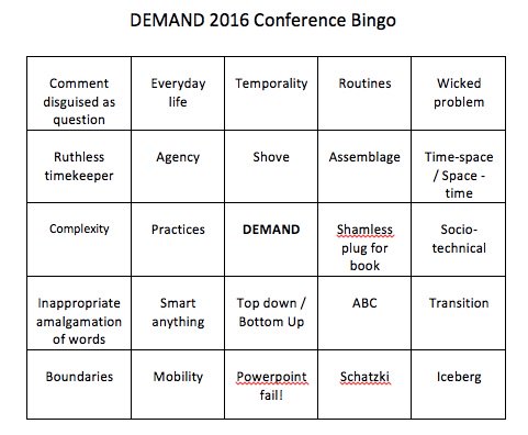 theandrewglover's tweet photo. OK #demand2016 here's your conference Bingo! @DrCecilyMaller @YolandeStreng @TulliaJack @aussiejones https://t.co/5UcfPlYXHI