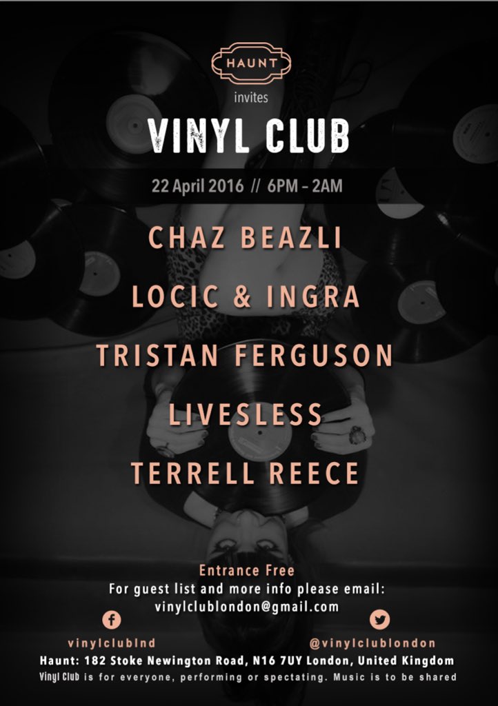 vinylclublondon's tweet image. Just over a week to for our return @hauntlocal @ChazBeazli @djtferg @LivesLess plus More #dalston #vinyl