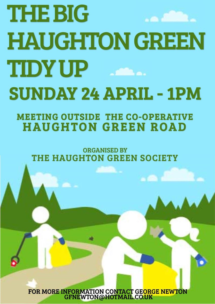 The Big Haughton Green Tidy Up is next Sunday at 1pm. 

Come &amp; help make Haughton Green a little greener!