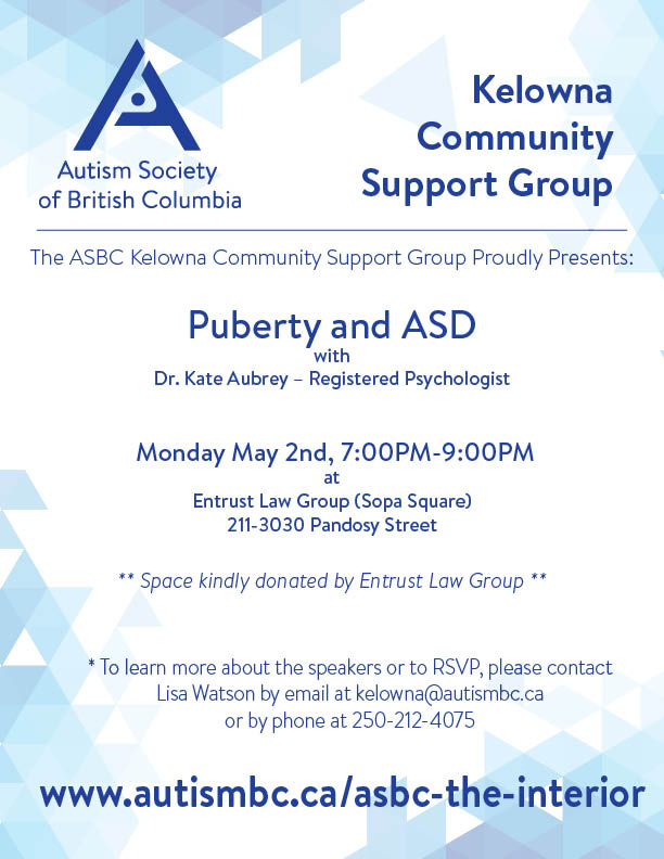 mind_learning's tweet photo. Join #ASBC #Kelowna &amp; Dr Kate Aubrey for a workshop on how puberty affects youth with #AutismSpectrumDisorder https://t.co/vQFGdDlPqU