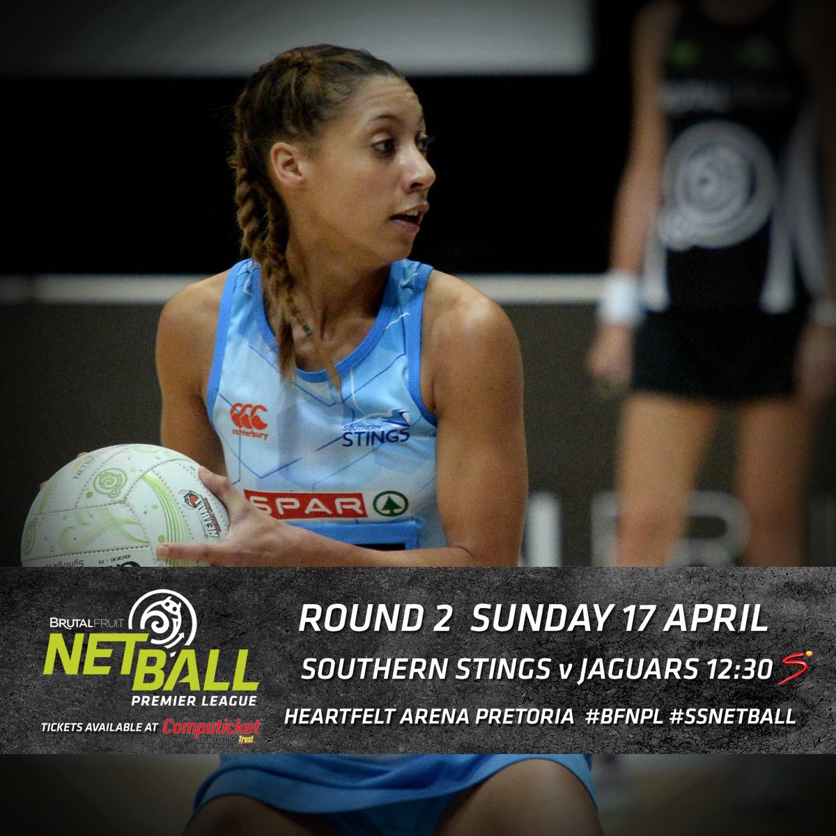 Coming Up #BFNPL Round 2 <a href="/southern_stings/">Southern Stings</a> v <a href="/JaguarsNetball/">Gauteng Jaguars</a> 17 April LIVE at 12:30 on <a href="/SuperSportTV/">SuperSport 🏆</a> Ch210 #SSNetball