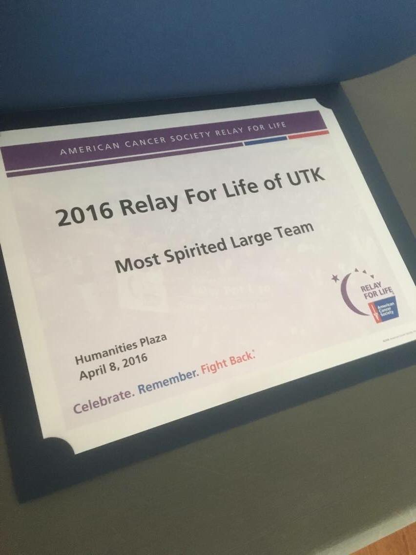 We are proud to announce that Beta raised the most money, over $1,800, for cancer research at #RelayForLife