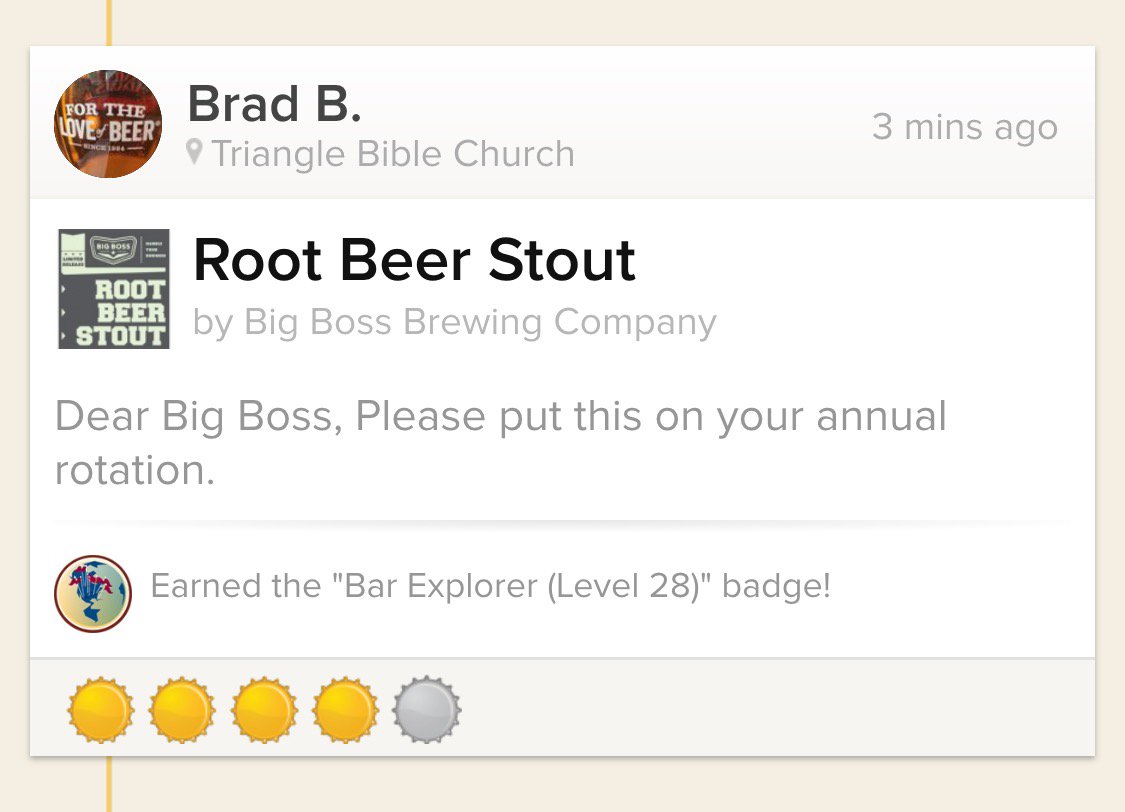 bigbossbeer's tweet photo. Thank for talking about #rootbeerstout Glad you liked it! https://t.co/SArGlzfcZg
