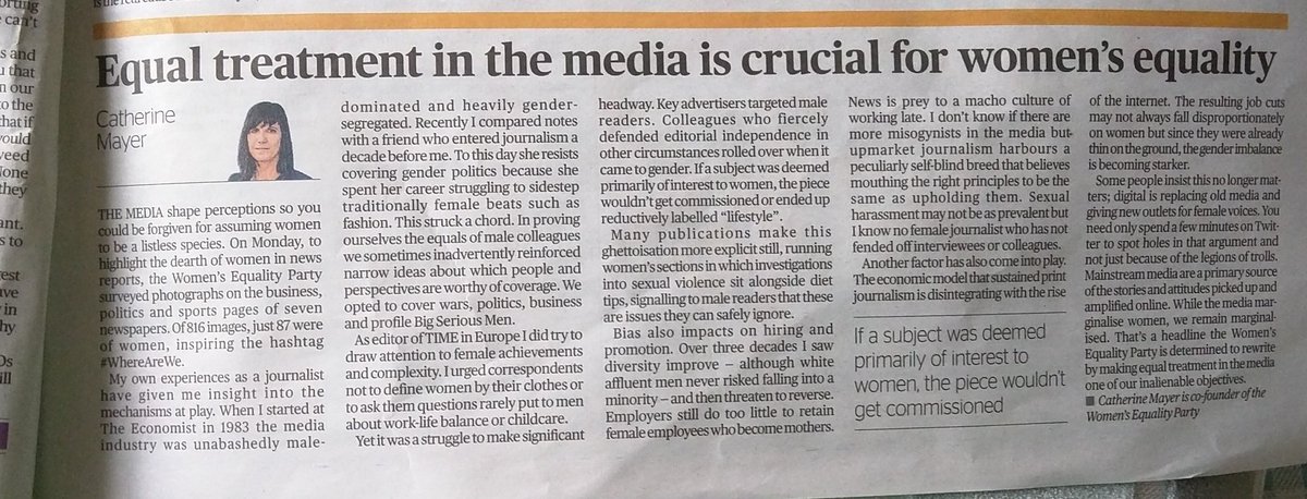 HemaStewart's tweet photo. Excellent article in @standardnews by @WEP_UK's @catherine_mayer #WhereAreWE #equalpayequalrights https://t.co/IsyadmD2Rl