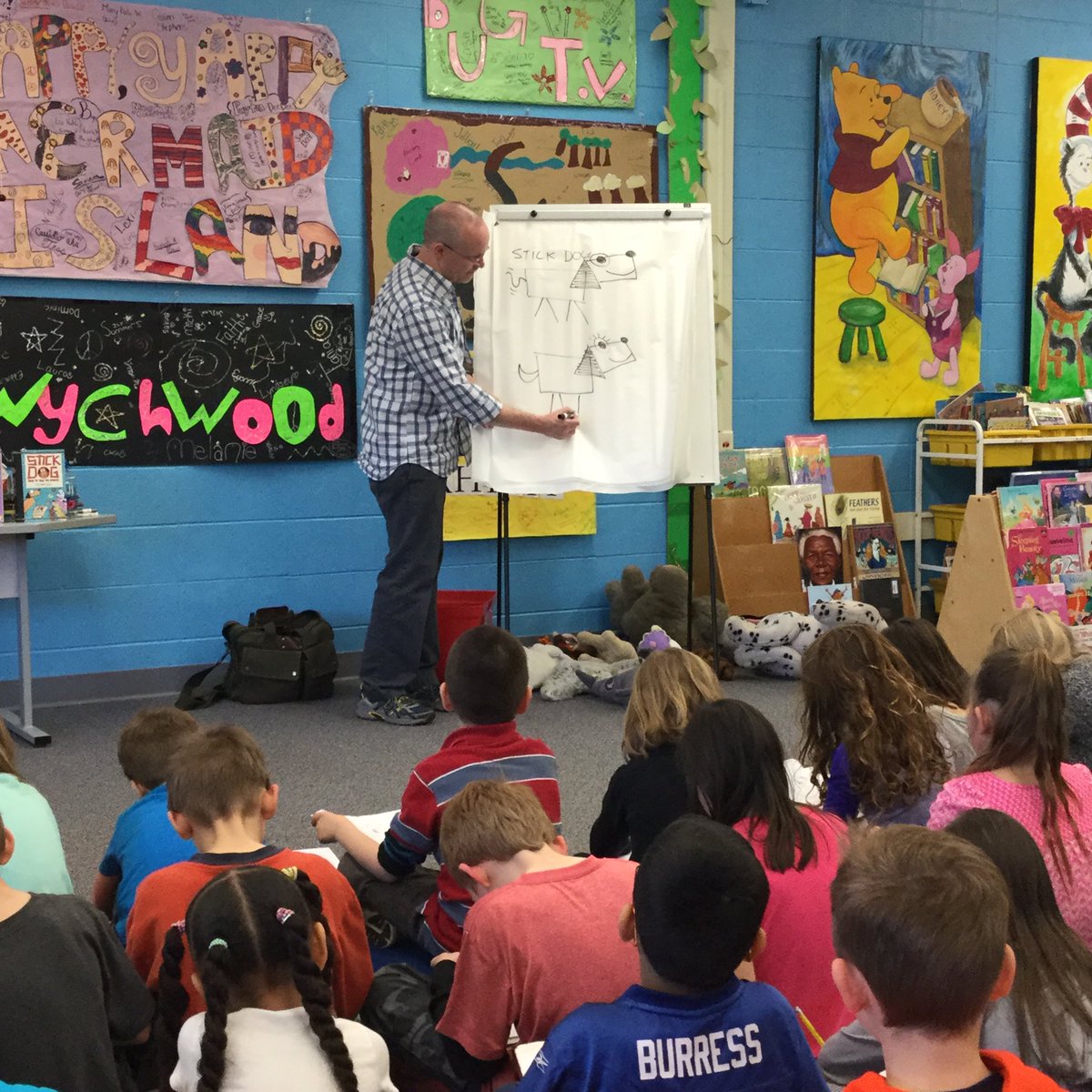 MrsZhp's tweet photo. The author of the Stick Dog series was here to visit our class! We drew characters from his books. 😄 #dg58learns https://t.co/tRlkvQqE7C