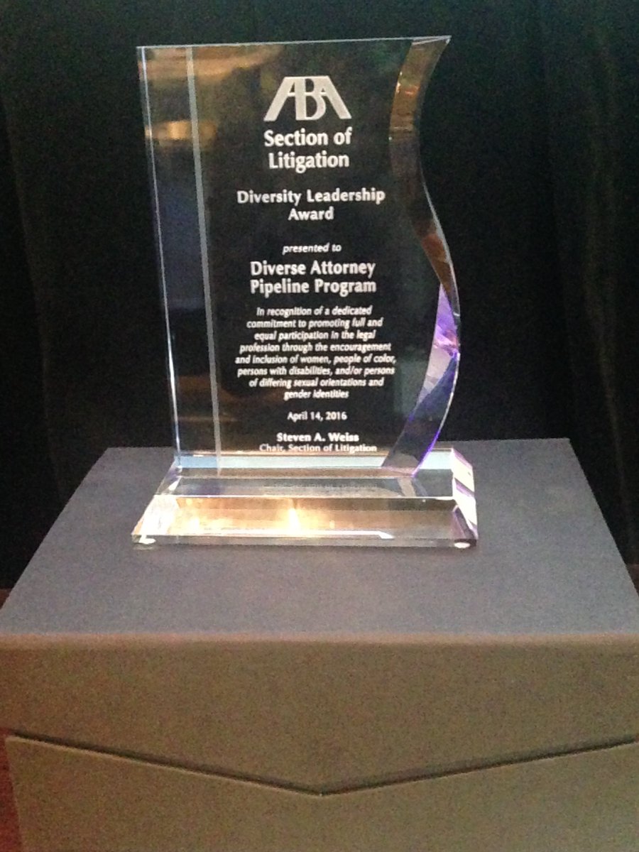 dapprogram's tweet photo. @dapprogram is officially the recipient of the Diversity Leadership Award.Thank you again @ABALitigation @ABAesq https://t.co/HOBZRvo43i