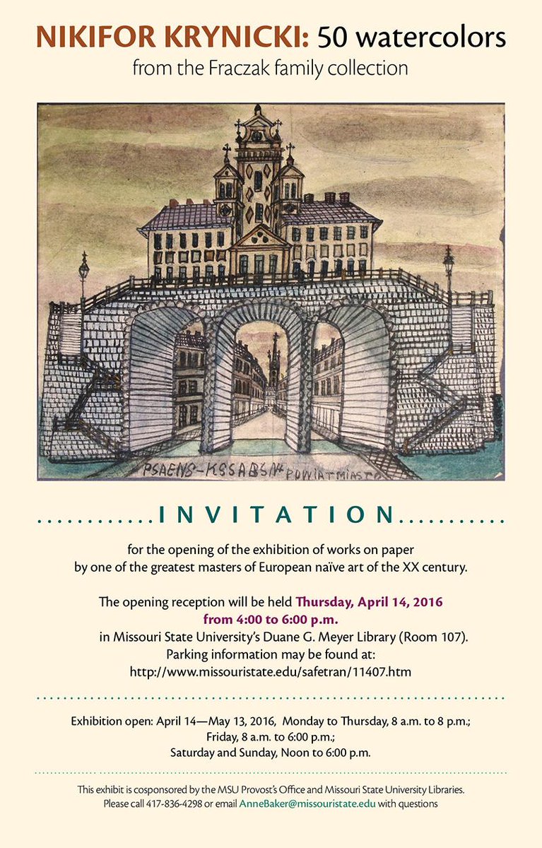 LibrariesMSU's tweet image. Join us at 4pm today for an opening reception for the new &quot;Nikifor: 50 watercolors&quot; exhibit. #MeyerLibrary, Room 107