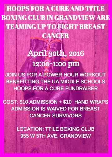 UAHoops4ACure's tweet photo. Please join us at Title Boxing in Grandview for a Hoops fundraiser! #2teams1cause https://t.co/3WJfo3t0Lu