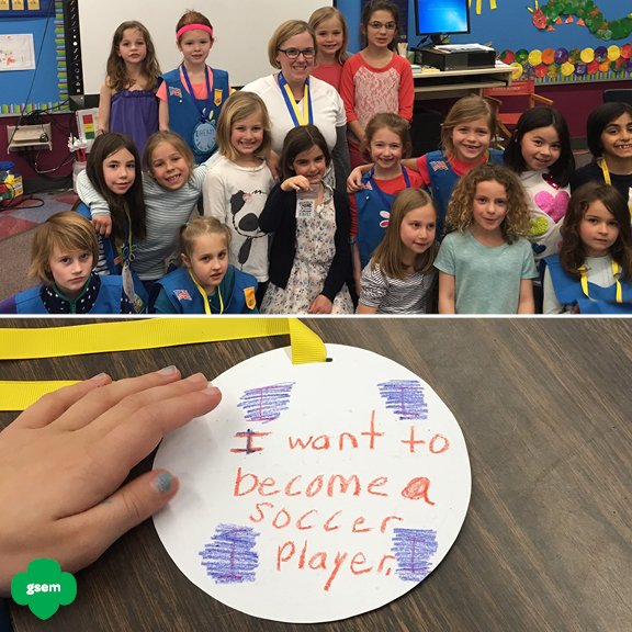 GirlScoutsEMass's tweet photo. #Boston16 #TeamGSEM runner @stephaniecave asked Daisy troop 60049 what goals they have; our fav answer was "helper." https://t.co/rDLNKz1tHD