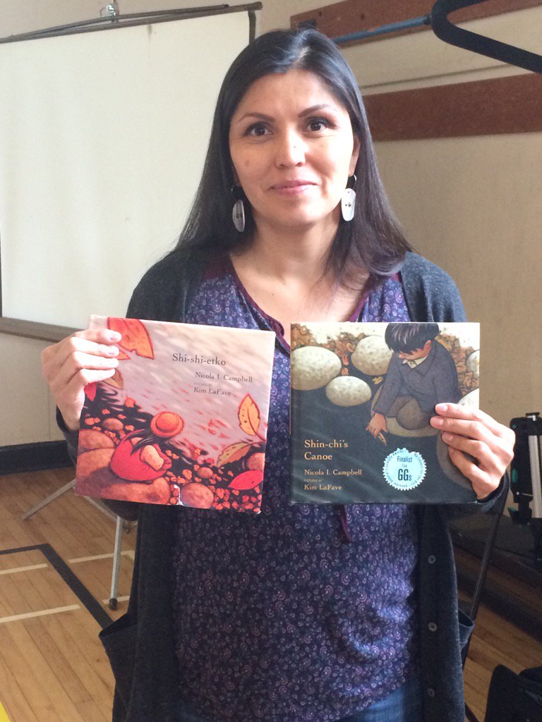 qevsb39's tweet photo. Interior Salish author, Nicola Campbell, presents her books to QE students.  Many thanks! https://t.co/LiMZU4tjbI