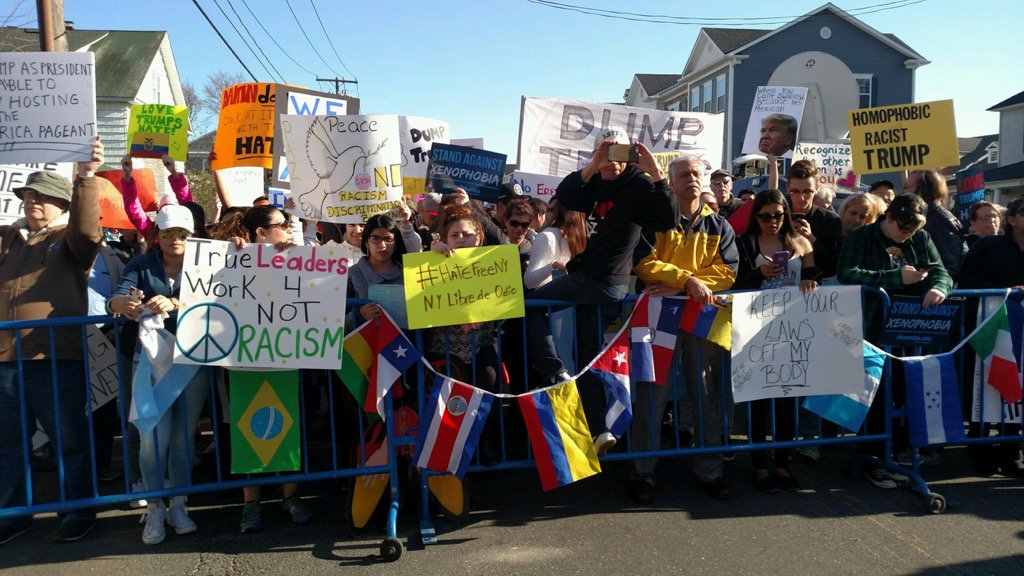 Protestors outside Suffolk GOP fundraiser featuring Donald Trump say they're united against anti-immigrant rhetoric