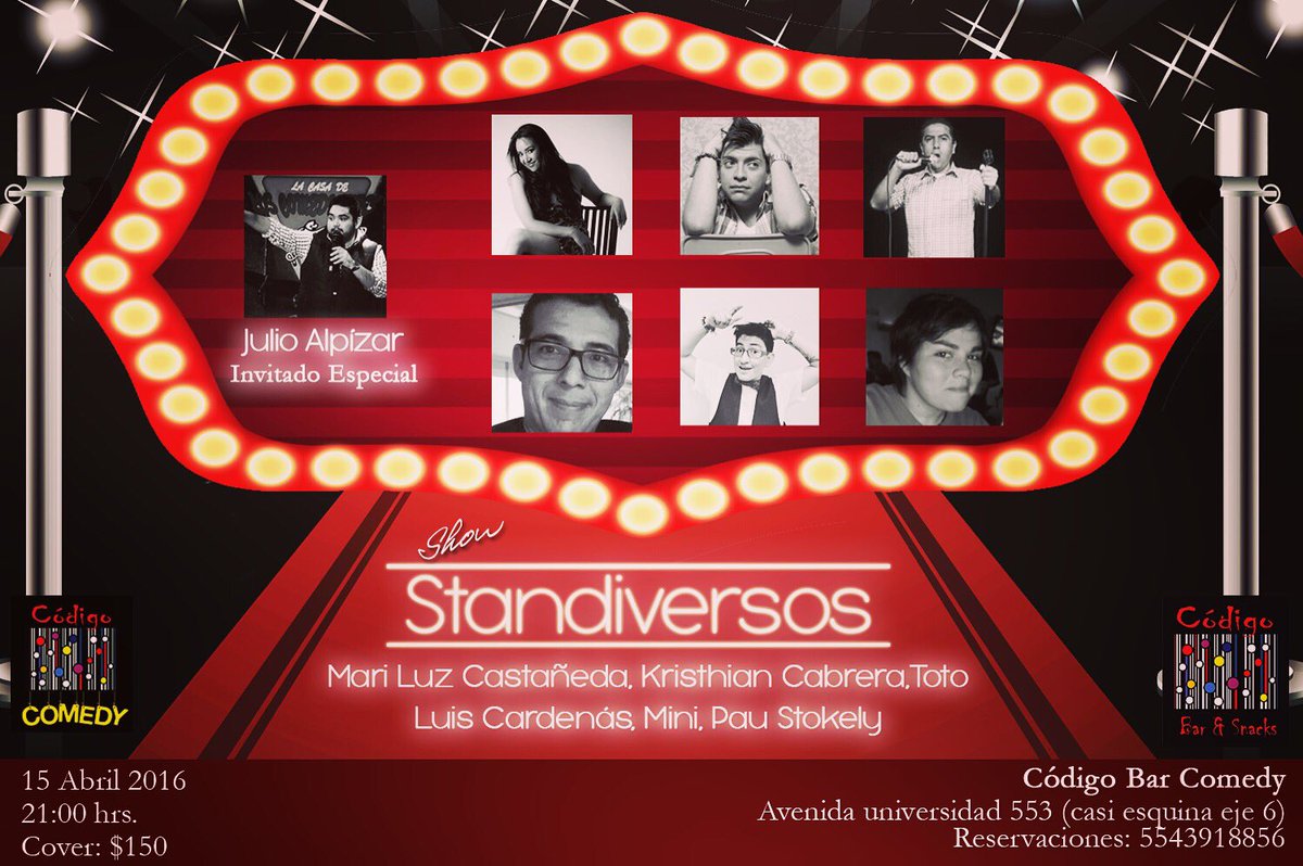 SoyKrisCabrera's tweet photo. Mañana!!! Los espero en "Standiversos" en #CodigoBar 9PM cover: $150 #ConsumeStandUp https://t.co/9uY4wOhHJE