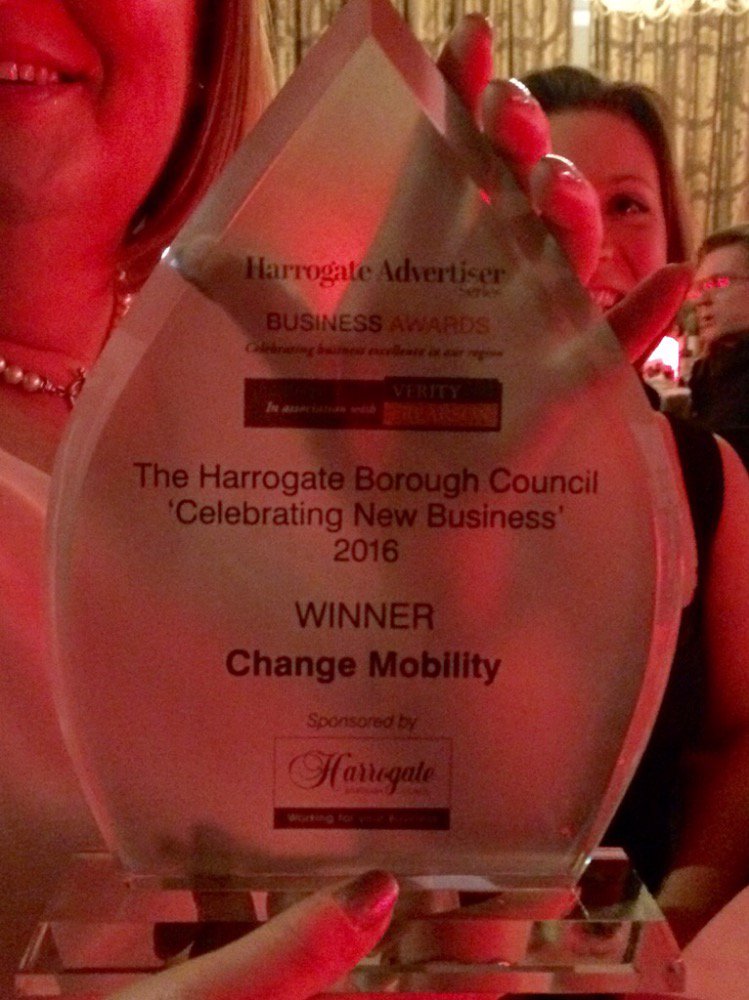 So proud our sister company @ChangeMobility won the #HGBiz16 'Celebrating New Business' Award! #harrogate