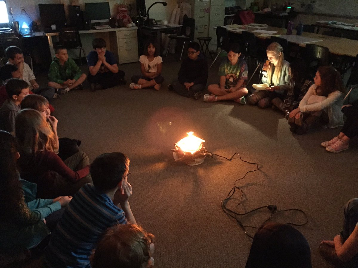 Sharing our creative writing stories around the campfire!