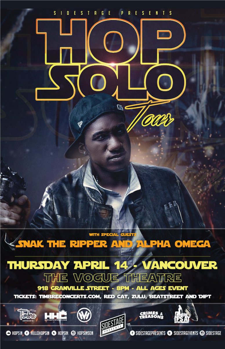 SidestageEvents's tweet photo. Hopsin's #HOPSOLO tour starts TONIGHT in Vancouver! Check out all the dates across Canada @ https://t.co/Q2HYCfezTq! https://t.co/qiDSGx4eF3