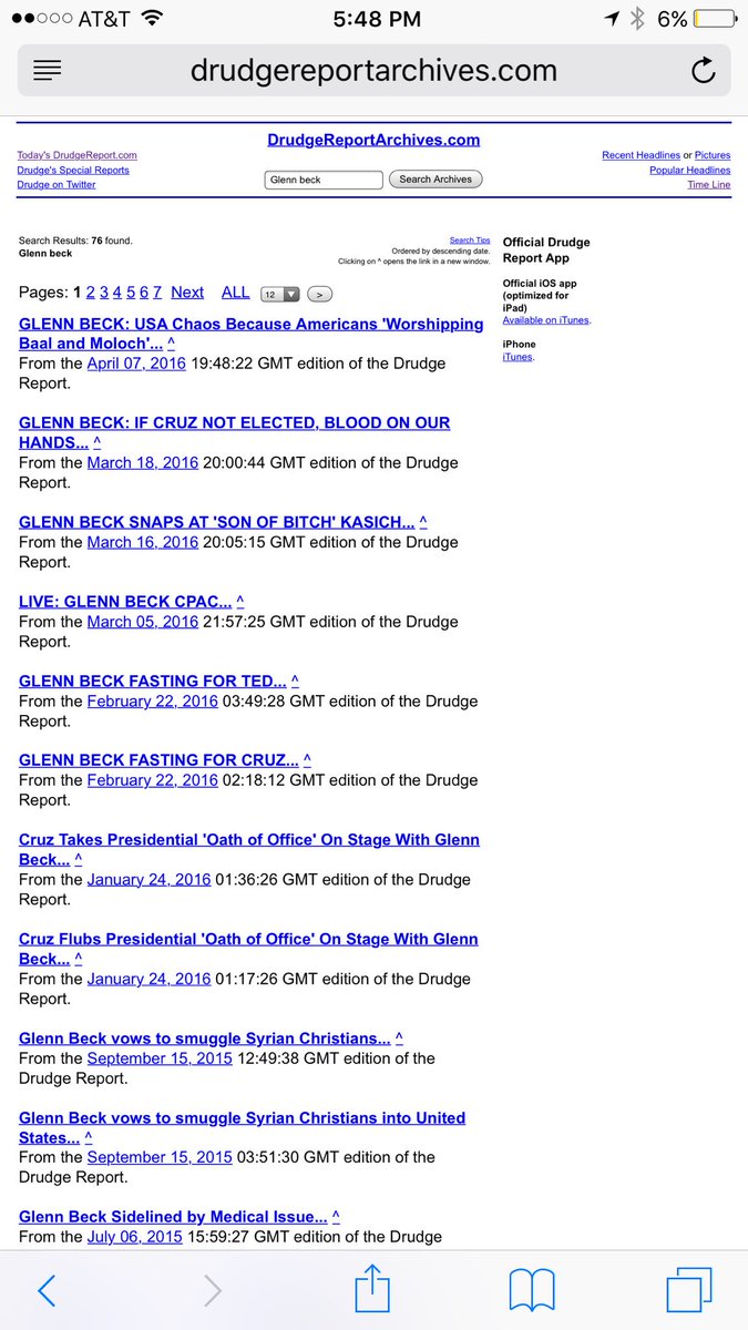 AbbyRoggenkamp's tweet photo. Wow @DRUDGE seems to really dislike two things: religion and @glennbeck - dude, eat a snickers. #TRudgeReport https://t.co/U5IOy6aCFb