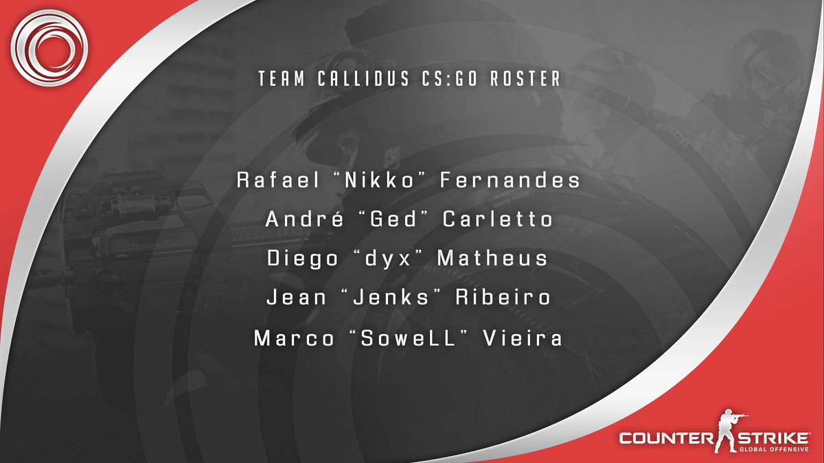 CallidusTeam's tweet image. Agora vamos contar também com os jogadores @NikkoCS “Ged” "dyx" "Jenks" e "SoweLL" para o time de CS:GO. Bem-vindos!