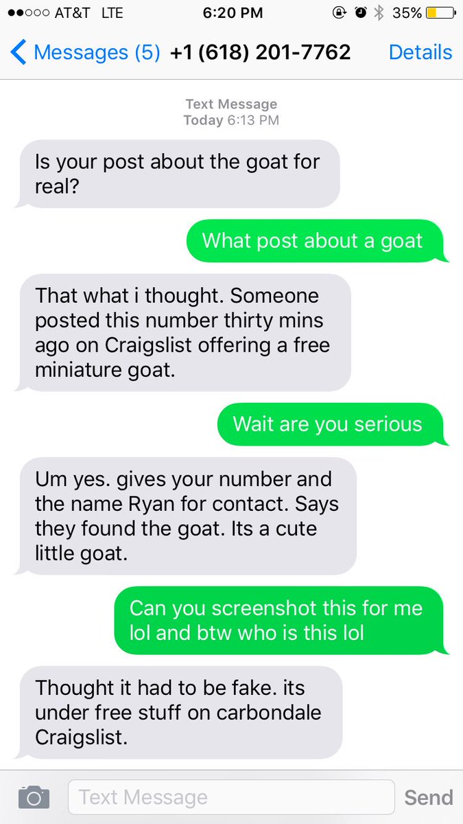 notdecker1's tweet photo. Apparently somebody posted an add on Craigslist saying I'm selling a baby goat wtf https://t.co/L6bsaSxoFi