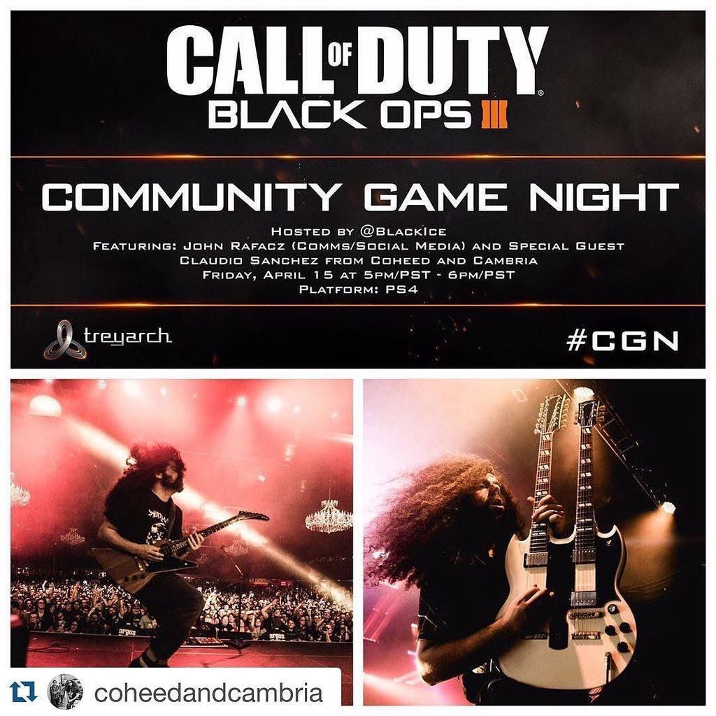 claudioPsanchez's tweet photo. Anyone want to destroy me at COD? Let's do this! 🕹 -- FRIDAY PLANS: Join up w Claudio and @treyarch for @CallOfDuty… https://t.co/zVbgbofSyK