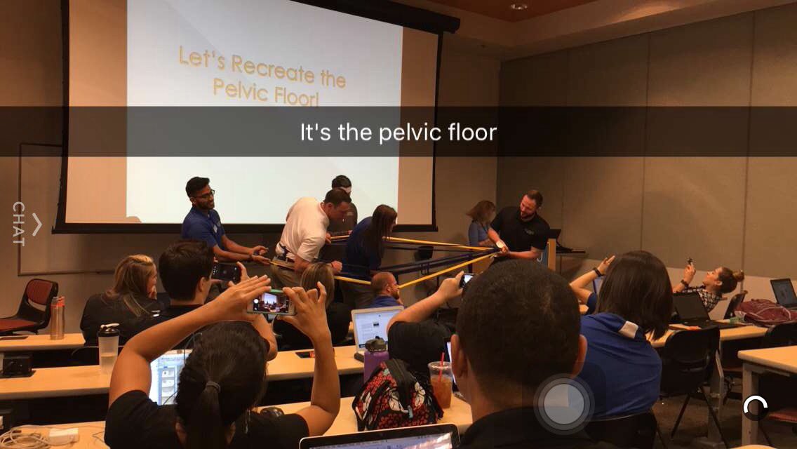 Today we made a model of the pelvic floor using humans &amp; theraband...I played the role of the vagina #DPTstudent