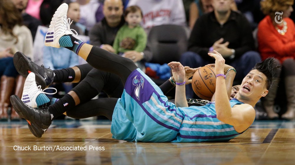 nytimes's tweet photo. Open season on Jeremy Lin? In video, fan highlights hard fouls https://t.co/SwKx8ebsaj https://t.co/Z58HQJluoT