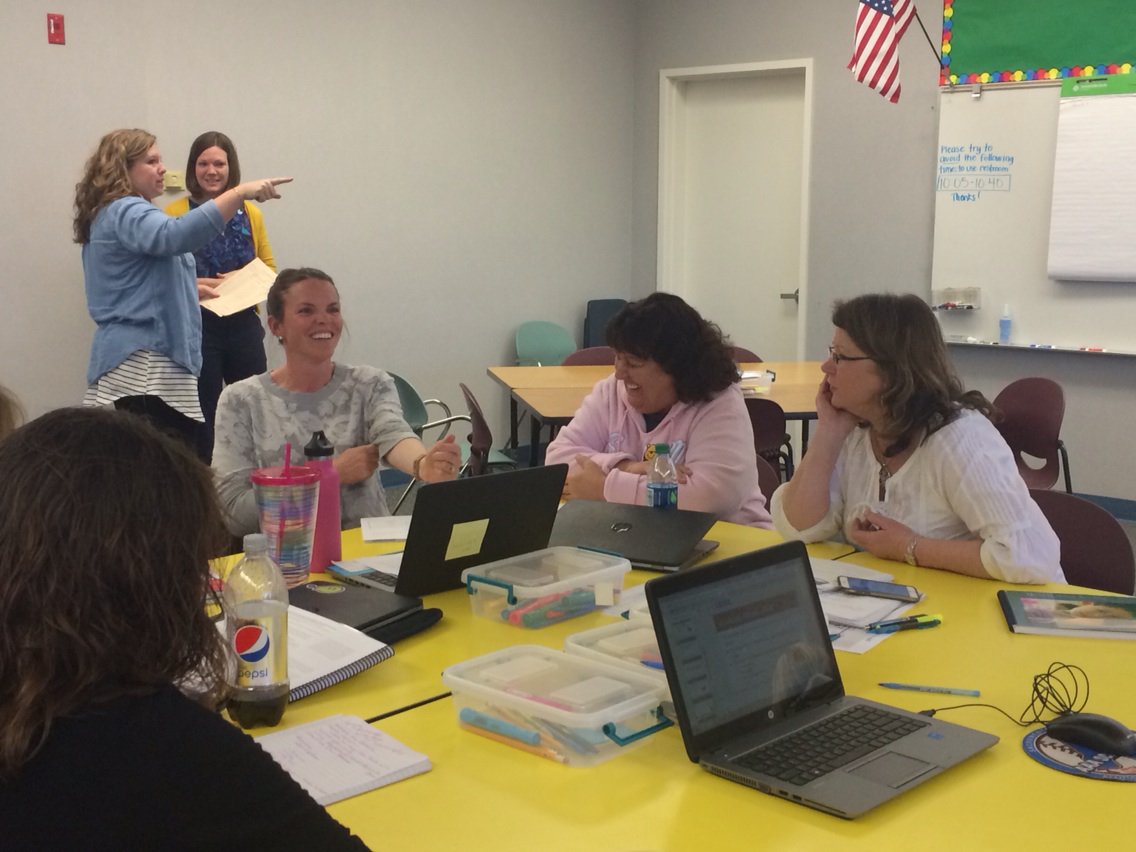 palmer5225's tweet photo. Way to Writer's Workshop cohort stretching their rubber band and delivering lessons to each other! #rusdproud https://t.co/XXsWSZsE8q