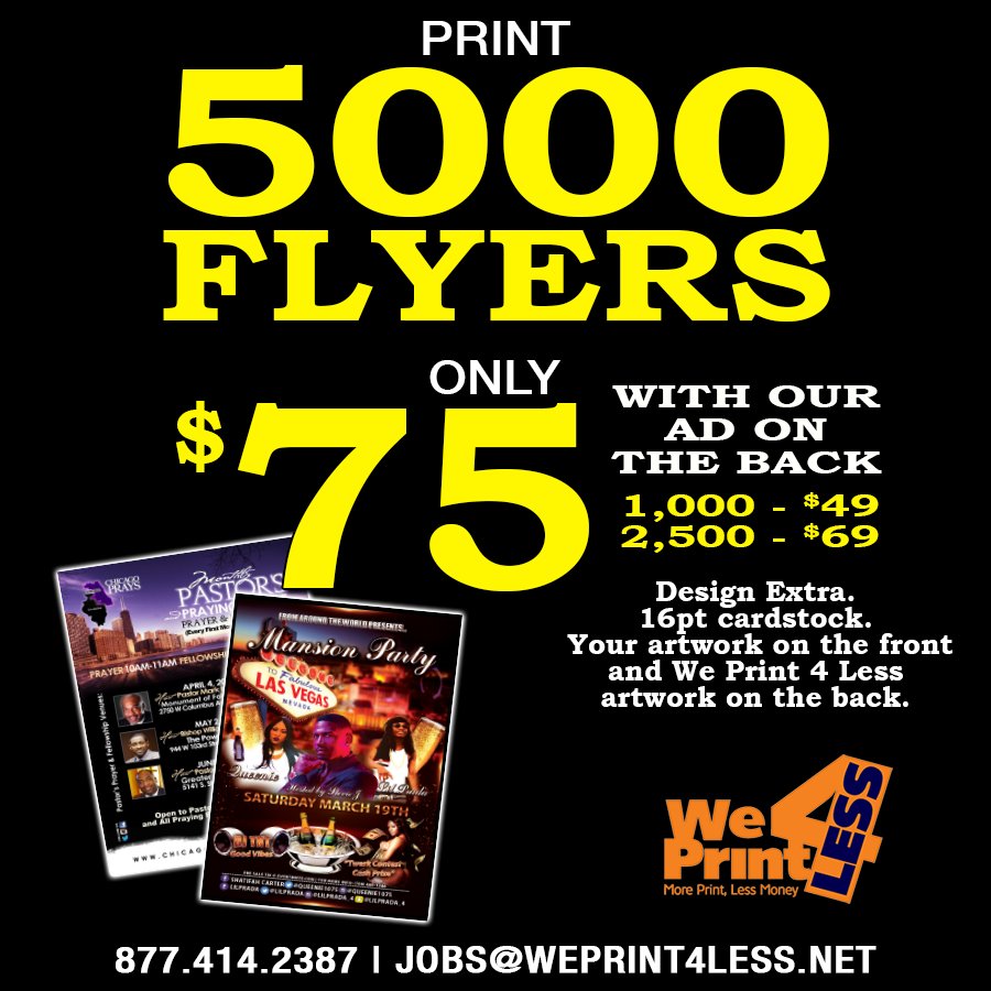 WePrint4Less's tweet image. 5000 4x6 flyers ONLY $75 #flyers #printing #chicagoprinting #postcards #marketing