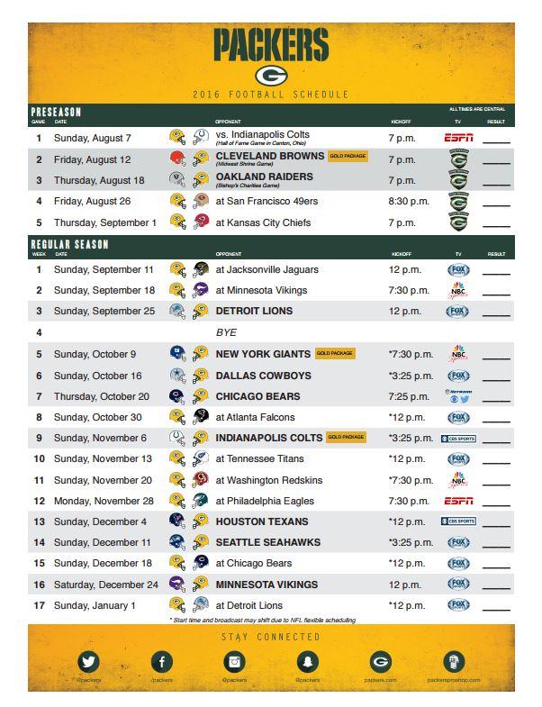 Printable Green Bay Packer Schedule Customize and Print