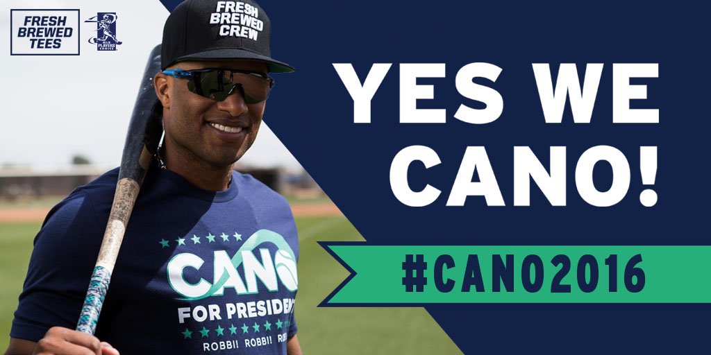 RobinsonCano's tweet photo. Excited to announce my presidency thanks to @FreshBrewedTees! Watch the video &amp; grab a shirt https://t.co/hrPq0pYng9 https://t.co/uCW2RLNBOp