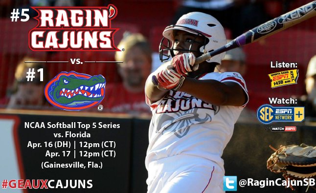 RaginCajunsSB's tweet photo. Cajuns and @GatorsSB meet in Gainesville for the first time. Series starts Saturday at 12pm (CDT). #GeauxCajuns https://t.co/8U7rNQpS2h
