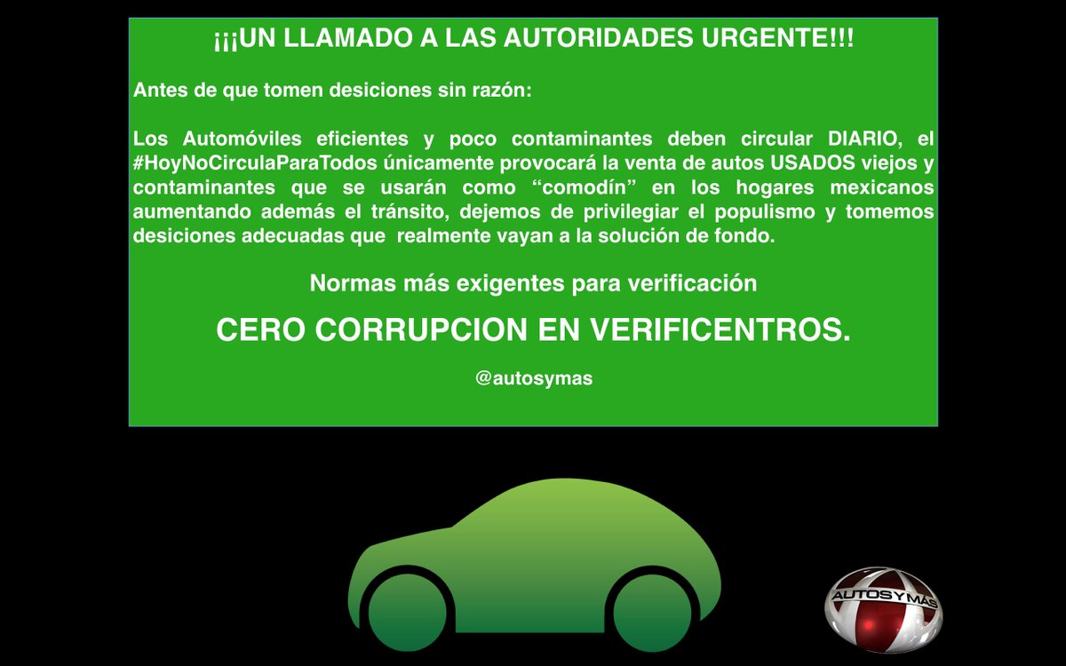 AutosyMas's tweet photo. Antes de que a alguna autoridad se le ocurra el #HoyNoCirculaGeneral les pido compartir y difundir estas razones RT https://t.co/ZI5nwENWva