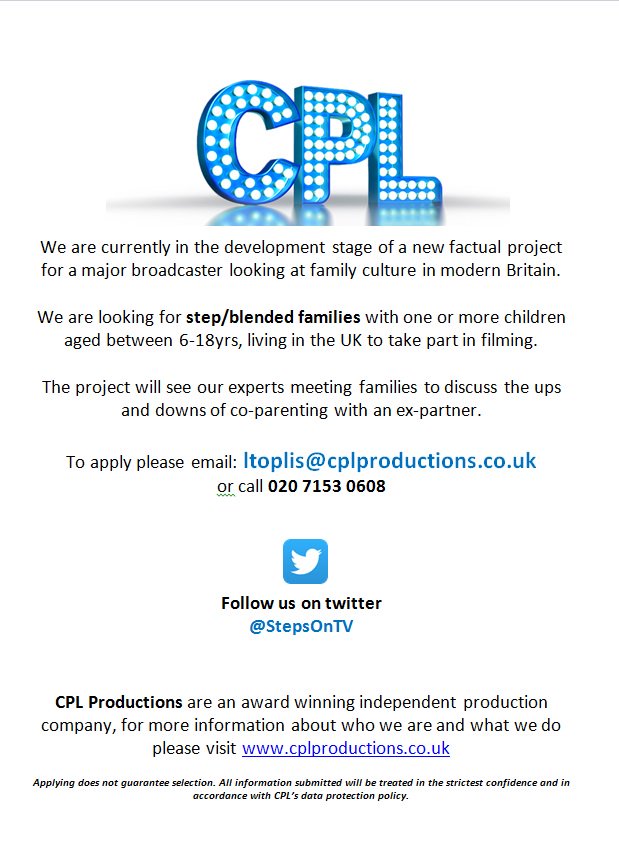 RT! New #TV project looking for UK #stepfamilies to discuss challenges of #coparenting