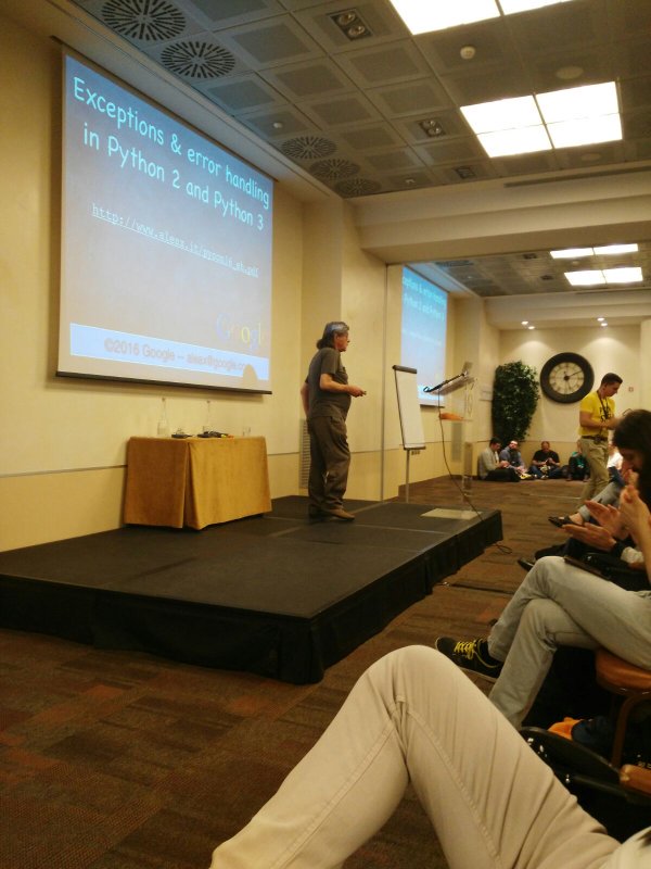 quix_it's tweet photo. Talking at #pyconsette of exception handling in python 2 with Alex Martelli #google https://t.co/bCoriI3ajp
