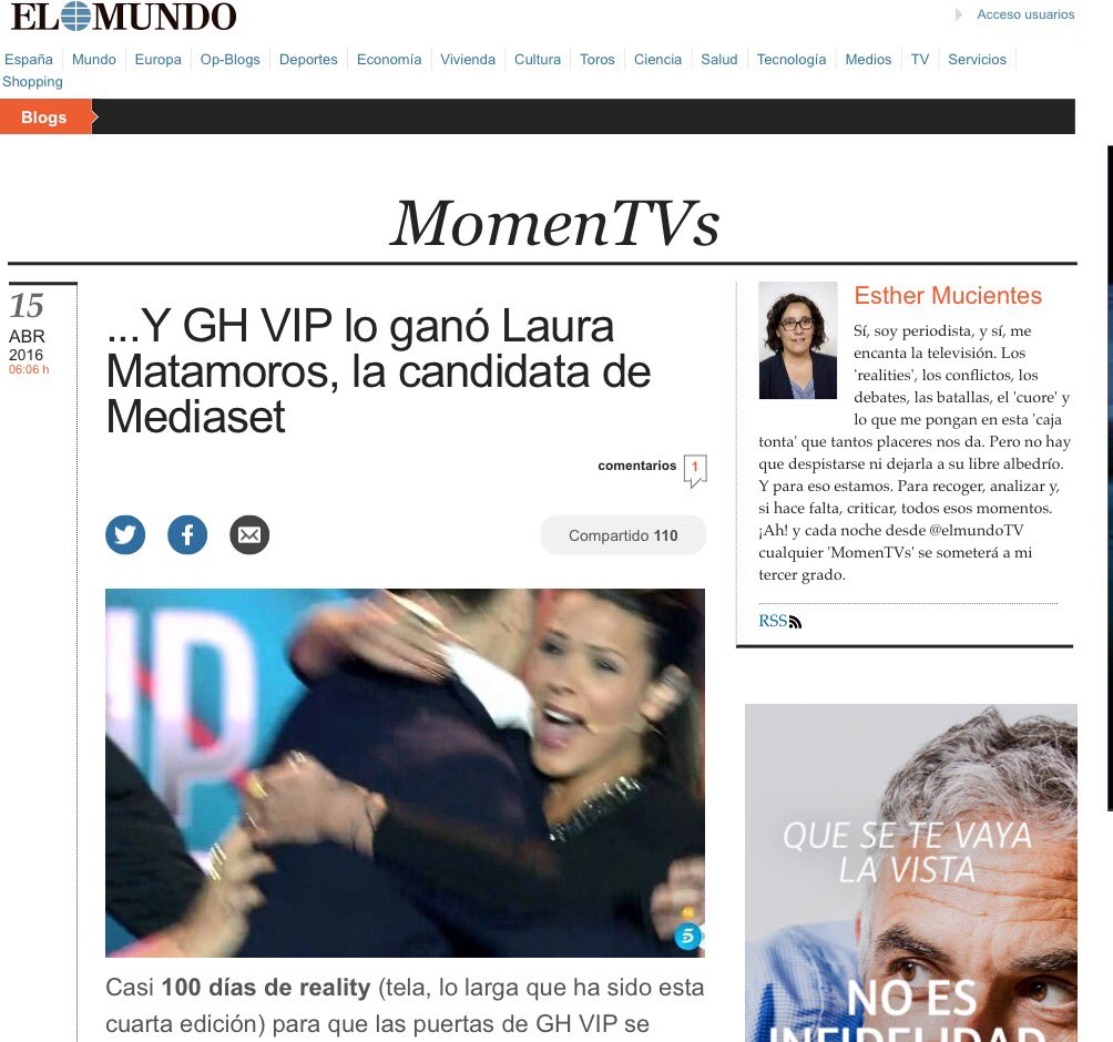 curcummina's tweet image. El País y El Mundo tildan a Carlos de "leyenda" y a Laura de "candidata de Mediaset".
Tele5 al desnudo.
#FinalGHVIP