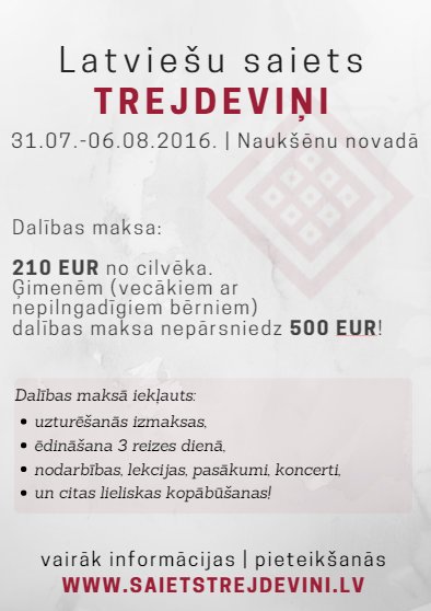 Pievienojies Saietam "TREJDEVIŅI", kopā smelsimies zināšanas un apgūsim jaunas prasmes.