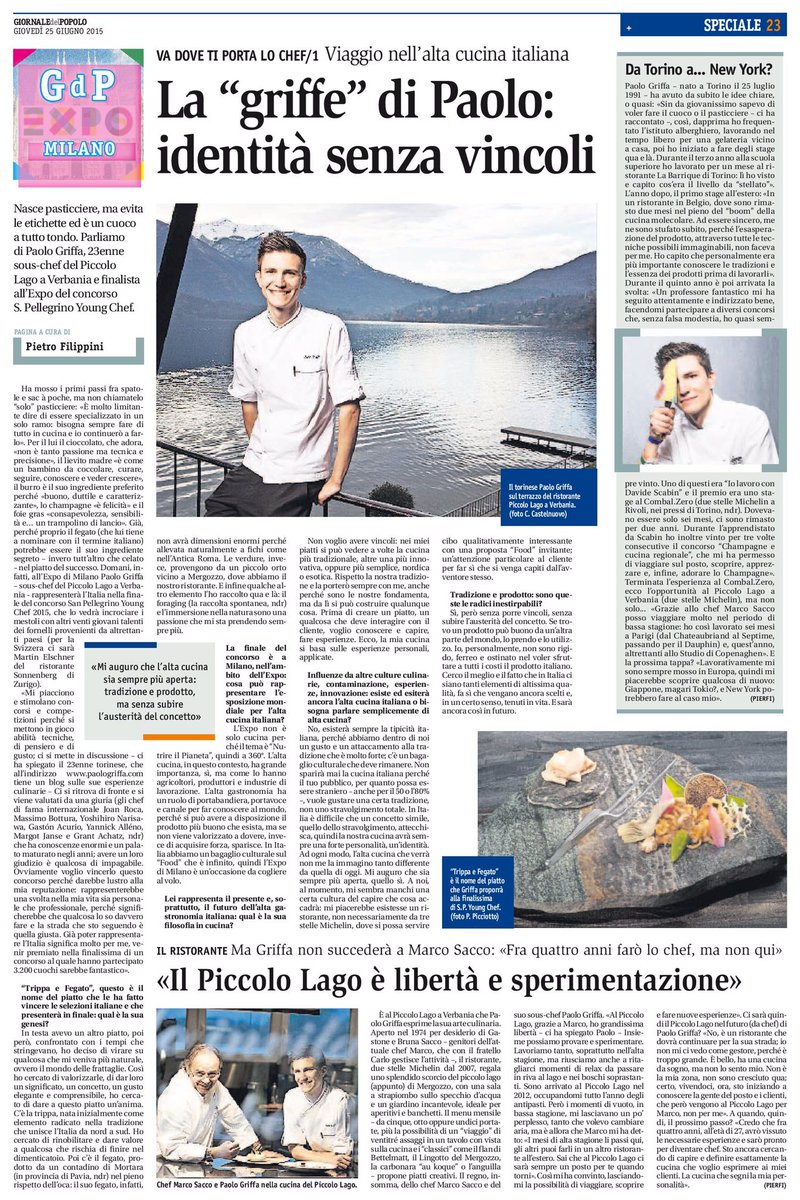 Prima tappa del viaggio nell'alta cucina - La parola a <a href="/paologriffa/">Paolo Griffa</a>: "identità senza vincoli" <a href="/giorndelpopolo/">Giornale del Popolo</a>