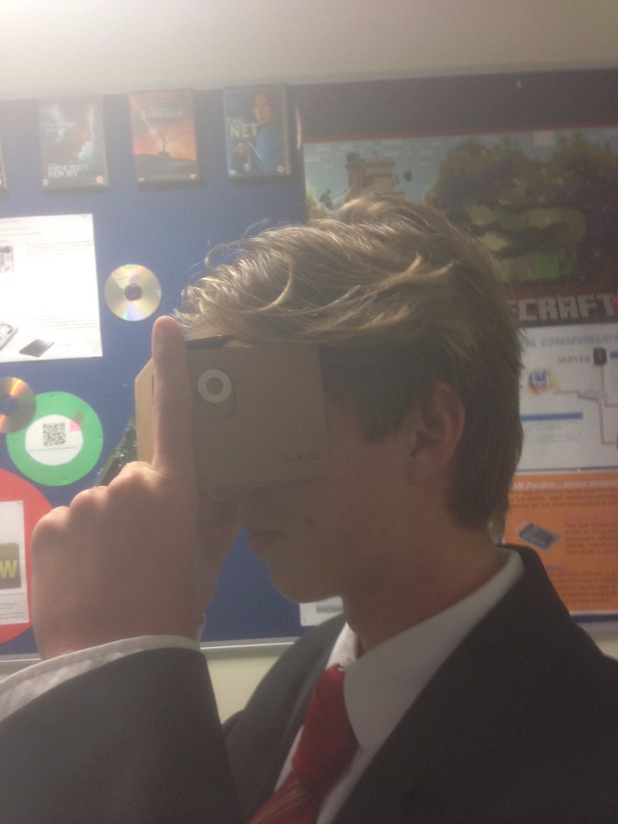 LeRocquier's tweet photo. @LeRocquier GCSE ICT students explore virtual worlds in class using Google cardboard. @GoogleForEdu @RichardOSTB247 https://t.co/XWirkVVjWh