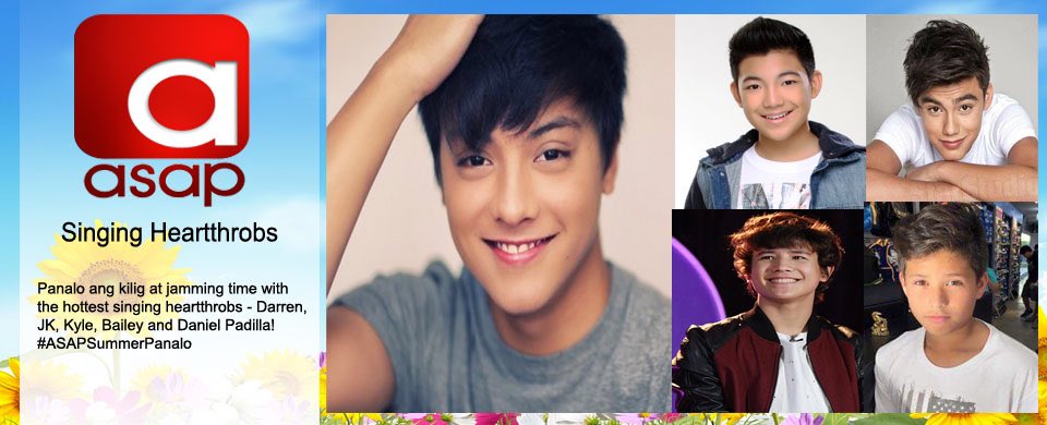ASAPOfficial's tweet photo. The hottest singing heartthrobs Darren, JK, Kyle, Bailey and Daniel Padilla this Sunday sa #ASAPSummerPanalo! 🎤❤️😍 https://t.co/q5fZgvb2Pu