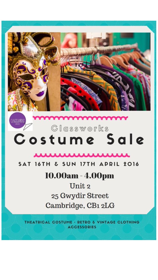 classworks83's tweet image. #Cambridge Saturday/Sunday, hundreds of props &amp;amp; #costumes for sale at reasonable prices. Come and explore!
#theatre