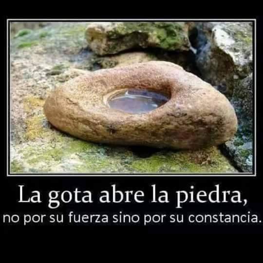"La gota abre la piedra, no por su fuerza..."