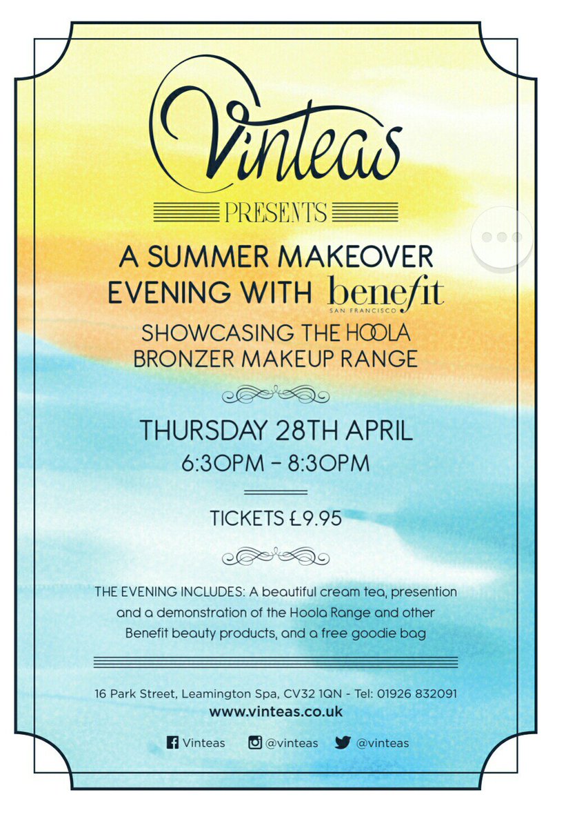 vinteas's tweet photo. We are hosting an event with Benefit, call us on 01926832091 to book your table. #loveleam #coventryupdate https://t.co/4C5payCZlK