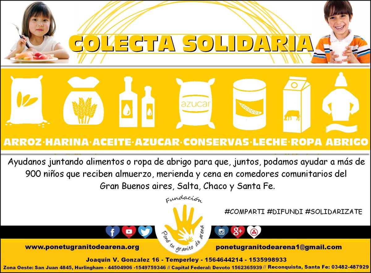 F_GranitoDArena's tweet photo. #ColectaSolidaria #Sumate P/q ningún niño pase hambre ni tenga frió, te proponemos formar una gran montaña de amor. https://t.co/kn9v1v0dOU