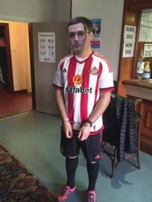 footyawayday's tweet photo. Blackburn Rovers fan been made to wear this on his stag do in Newcastle this weekend https://t.co/BTYkHgg4WG