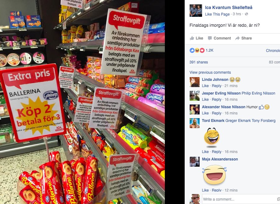 Imorgon är Skellefteå i final mot Frölunda. På förekommen anledning har man därför avgiftbelagt Göteborgskex på ICA