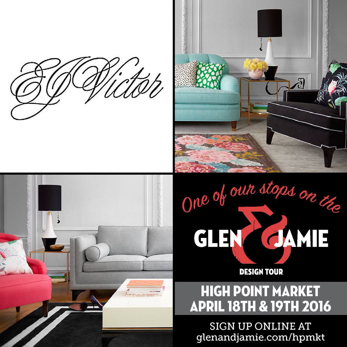 glenpelosodesgn's tweet photo. Here we come #HPMkt!! A stop on the #GlenAndJamie #DesignTour @EJVictorFurn Can't wait!! #GJDesignTour https://t.co/vcjCie4UNK