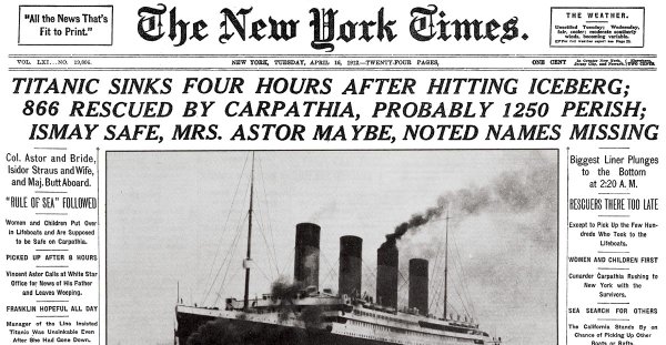 Nyt Archives On Twitter The Times Reports The Loss Of R M S Titanic Which Happened On This Day In 1912 Https T Co Lf9wzhiuvn Https T Co Thybtocdbr