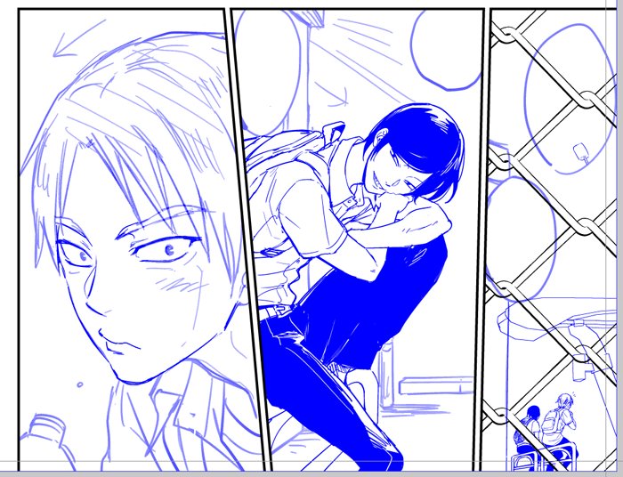 下描きの色を最近どぎつい紺にしてる 